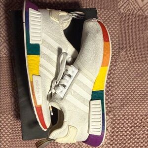 Adidas Kids White Sneakers with Rainbow Accents